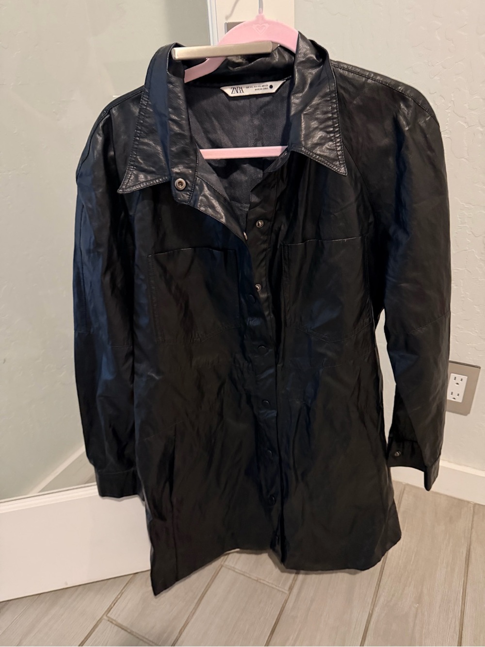 Zara Black Faux Leather Mini Dress